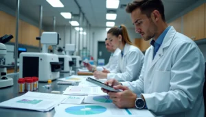 A practitioner doing biomarker analysis in blood test lab