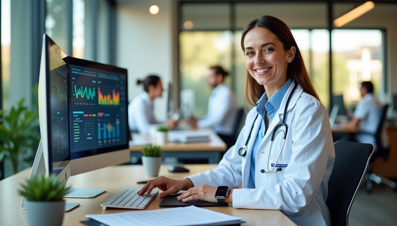 Female functional medicine practitioner using HolistiCare's clinical intelligence dashboard to solve practice scalability and automate 800+ biomarkers.
