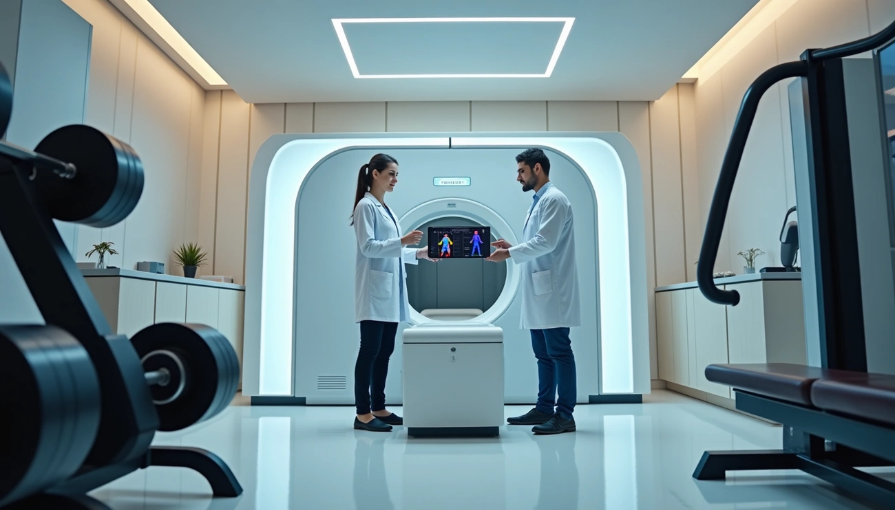 Medical Director reviewing a Muscle Defense dashboard for GLP-1 patients to prevent sarcopenia and automate longevity protocols.