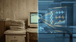 A split composition showing the evolution of medical data.