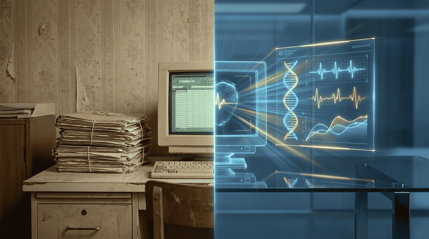 A split composition showing the evolution of medical data.