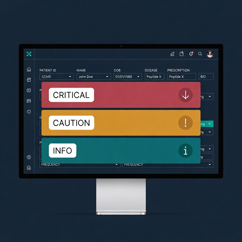 Peptide risk flagging workflow — three-checkpoint model for clinical safety verification