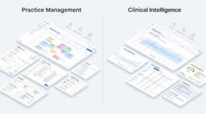 Side-by-side view of practice management versus clinical intelligence for longevity clinics