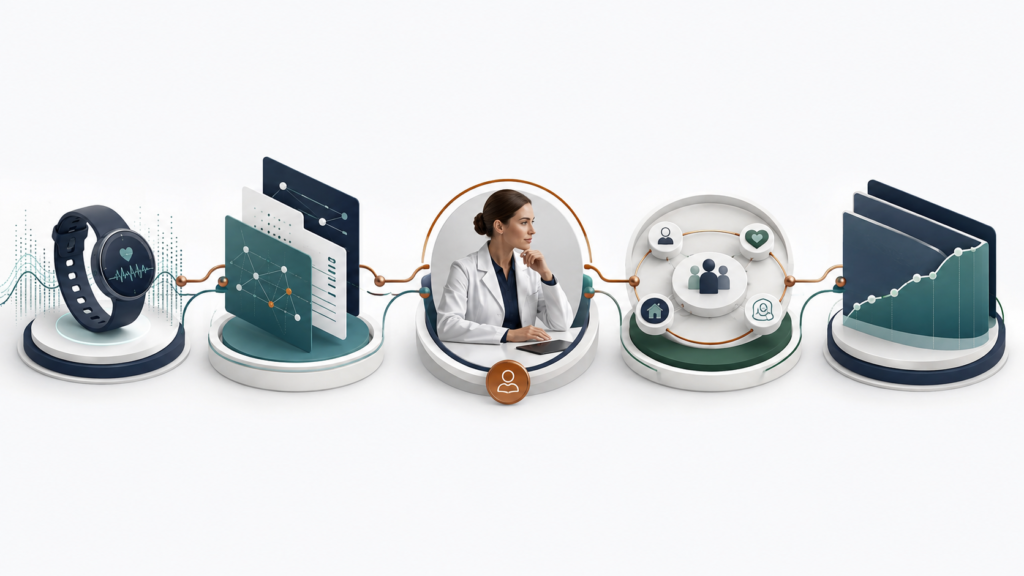 Five-step input-to-outcome service path for longevity clinic leaders.