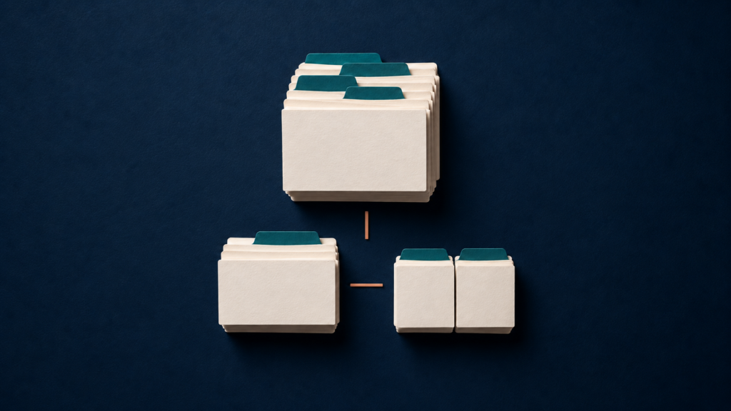 Grouped record folders illustrate a cohort divided into reporting sets.