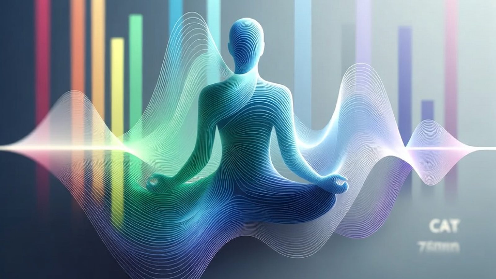 Meditation scene overlaid with HRV waveform to represent mind–body integration
