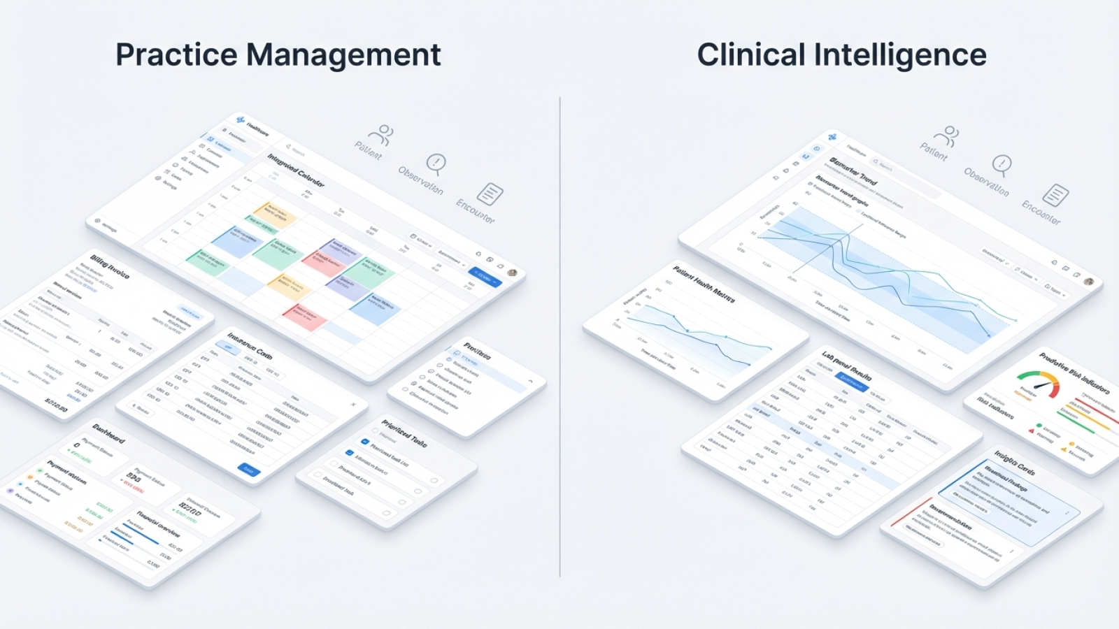 Side-by-side view of practice management versus clinical intelligence for longevity clinics